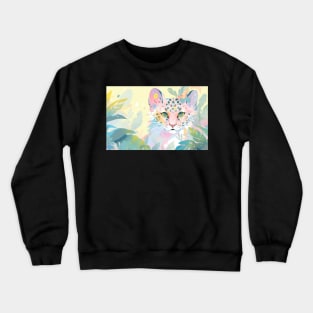 Whimsical Jungle Cat Watercolor Illustration Crewneck Sweatshirt